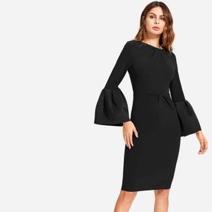 Bell Sleeve Skinny Black Dress